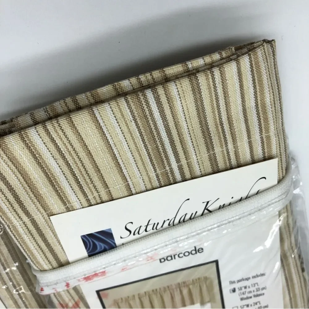 Saturday Knight TWO 58x13 Inch‎ Window Valences Stripe Barcode Natural Cream NEW